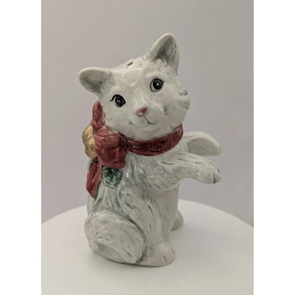 Vintage Fitz‎ & Floyd Dog & Cat Salt Pepper Shakers on Sleigh 1995